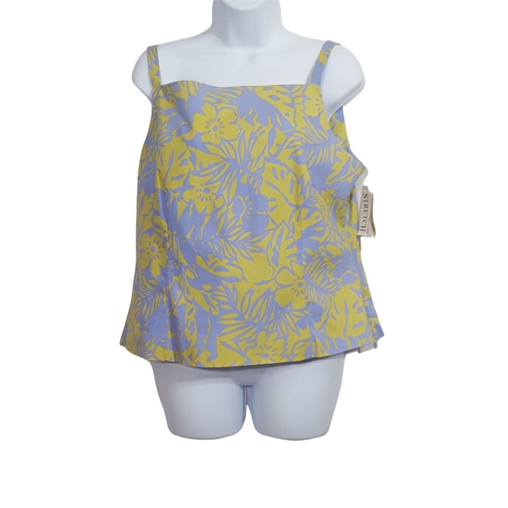 Due Per Due Size 16 Sleeveless Blouse NEW Shell Tank Blue Yellow Floral